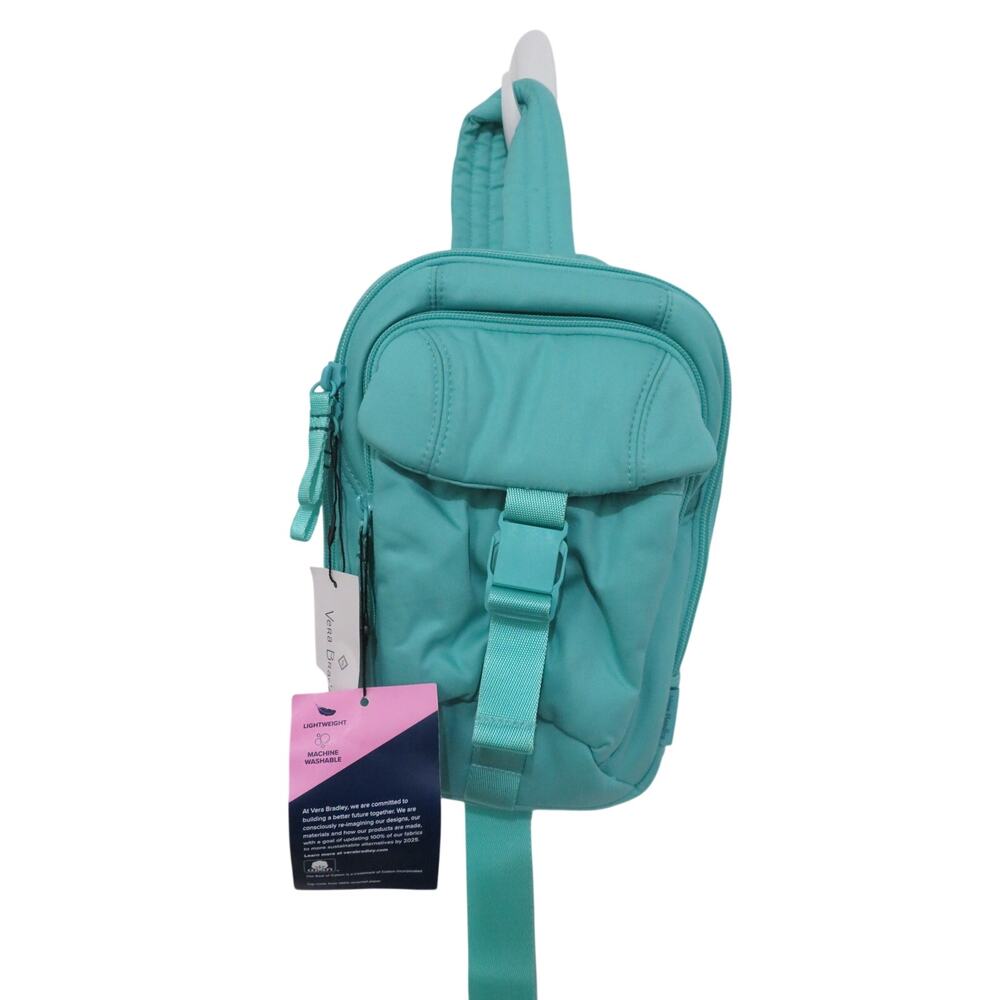 Vera Bradley Turquoise Sky Utility Sling Backpack Recycled Cotton